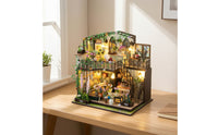 Garden Bungalows Model Wooden Miniature House Kit Decorative Dollhouse with Dust Cover for DIY Aficionados, Hobbyists