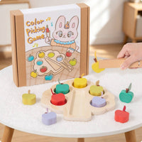 Color-Sorting Fruit Toy Hands-on Learning Wooden Fruit Matching Board Preschool Wooden Toy with Tweezers for Playroom