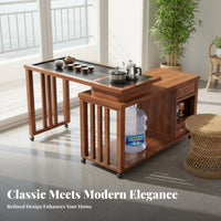 1 Piece Solid Wood Kung Fu Tea Table Wooden Tea Ceremony Furniture Space Saving Design Mortise and Tenon Joinery Suitable for Balcony Patio Study Homeowners Adults
