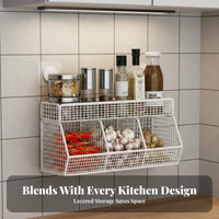 Drillno-Drill Installation 2-Tier Produce Basket Space-Saving Tiered Wire Bin Set Multipurpose Kitchen Rack Easy Reach for People with Small Kitchens, Cooking Enthusiasts, Pantry, over Countertop, Bathroom, Office