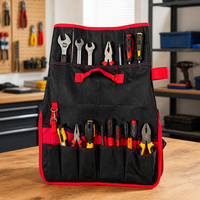 Container Tool Organizer, 31 Pockets 5 Tool Loops, Water Resistant Garden Tool Bag, 50x18x56.5cm Black & Red Tradie Tool container