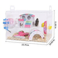 Large Hamster Cage with Double Layer Design, Acrylic Transparent Hamster Cage with Tunnels, Flat Base Starter Kit for Dwarf Hamster and Pet Mice