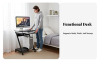 Movable Design Wheeled Laptop Desk Space-Saving Overbed Table Mobile with casters Computer Stand Minimalist aesthetic for Students, Remote Workers, Apartment Dwellers, Bedroom, Dorm Room