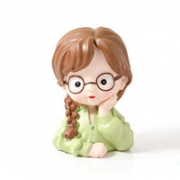 Cute Girl Piggy Bank Adorable Cartoon Piggy Bank Sculpted Ornament Practical for Bedroom