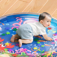 Thick PVC Inflatable Baby Water Play Mat Transparent Circular Border Tummy Time Mat Hand Pump Included Sensory Development for Babies, Infants