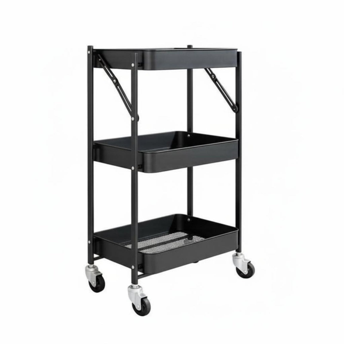 3-Tier Rolling Cart Easy Assembly 3 Tier Storage Rack Heavy Duty for Living Room