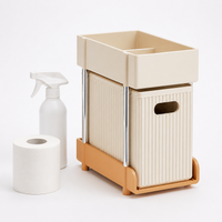 Under Sink Storage Drawers, 2 Tier Retractable Cupboard Organiser, Pull Out Drawers for Kitchen & Bathroom, Beige