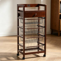 Wood Drawer Basket Cart Open Frame with Drawer Brown Finish Wooden