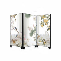 Mirror Surface Chinese Design Tabletop Screen Foldable Tabletop Folding Screen Oriental Aesthetic Bird Pattern Desk Decor Wooden Board for Office, Living Room