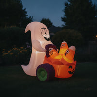 Outdoor Inflatable Ghost with Pumpkin Cart Inflatable Ghost with Cart Weather-Resistant Yard Decoration Waterproof for Lawn