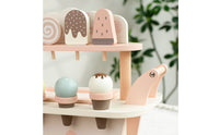 Two-Tier Pretend Ice Cream Shop Floral Accents Wooden Play Cart for Children