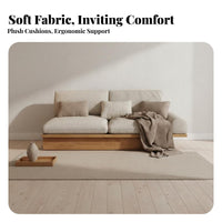 3-Seater Settee with Side Shelf Japanese design 3-Piece Upholstered Seating Group sturdy Wood Frame Sofa for Families, Office Workers, Home, Lounge Area