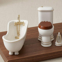 1/12 Dollhouse Lavatory Set Gold Trim Miniature Ceramic Lavatory Set Detailed Finish