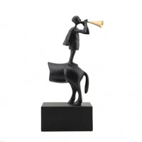 Boy Playing Trumpet Sculpture Modern Abstract Metal Sculpture Smooth Ornamental Statue for Bedroom