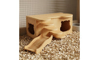 Stepped Platform Hamster Hideout House Natural Wood Wooden Hamster House Polished Finish Bear Cutout Hideout Rounded Edges for Enclosure Interior