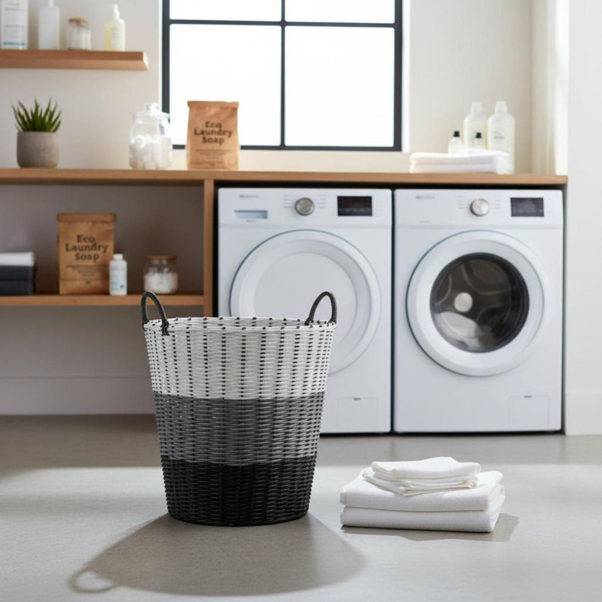 Imitation Rattan container Large Capacity Laundry Basket Woven Design for Living Room