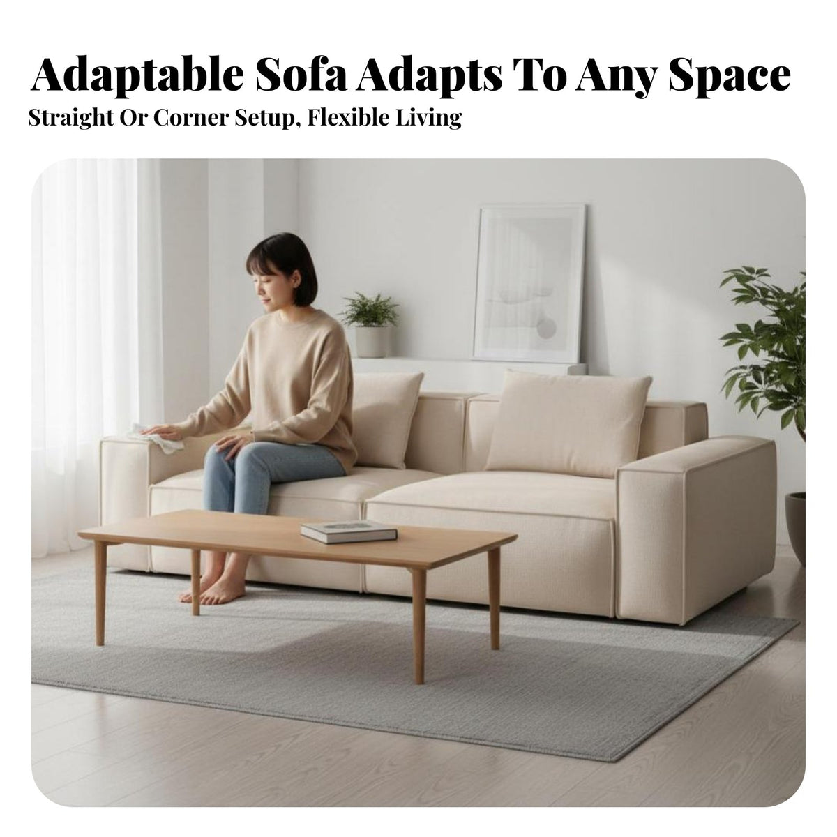 Tofu Block Sofa Wabi-Sabi Aesthetic Couch Removable and cleanable Cover Living Room Furniture for Homeowners, Renters, Hotel Lobby, Office, Boutique