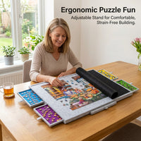 Portable Puzzle Table Board with Felt Material Surface for Kids and Family Games, Foldable Travel Mat Organizer with Sorting Trays