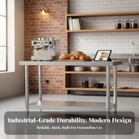 Rust-Proof 2-Tier Stainless Steel Work Table Easy to Clean Commercial Kitchen Prep Table High Load-Bearing Capacity Heavy Duty Workbench Food Grade for Restaurant Owners, Professionals, Home Cooks, Warehouse, Pantry, Garage