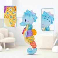 Soft Seahorse Sensory Toy Interactive Musical Seahorse Tactile Baby Rattle with Crinkle Paper Textured for Babies, Infants, Newborns, Stroller, Crib, Car Seat