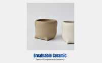 Mini Cute Flower Pot, Cartoon Ceramic Planter, Smile Face, Breathable Clay, Tray, Home Garden
