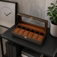 6 Slot Watch Box Cushioned Compartments 6-Slot Watch Box Metal Latch