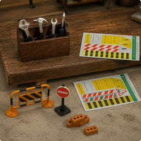 39 Pieces Display Accessories 1/12 Scale Dollhouse Tool Set Printed Signs Miniature Roadwork Set Realistic Design 1/12 Scale Toolbox for Model Displays
