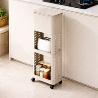 Kitchen Wagon, 3-Tier, Wagon with Casters, Plastic, Matte Cream Color, Kitchen Storage