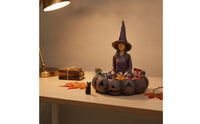 Spooky Pumpkin Bowl with Witch Decorative Witch Storage Container Cute Halloween Candy Dish Compact for Goth Decor Lovers, Witchcraft Fans, Entryway Table, Office Desk