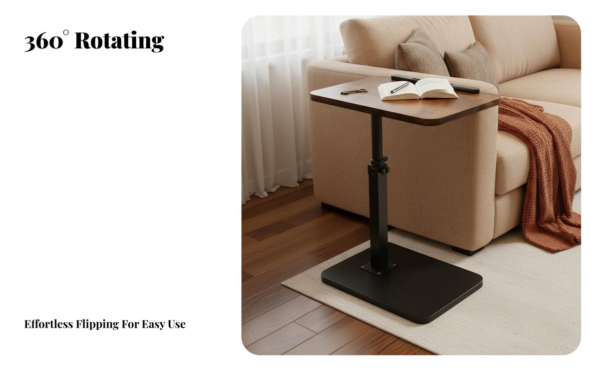 MovableShaped End Table Moveable C-Shaped Adjustable Stand Multi-Functional Home Furniture Space-Saving for Apartment Dwellers, Students, Distant Workers, Living Room, Bedroom, Next to Couch, Small Areas