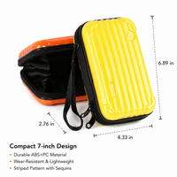 7 inch Travel Makeup Bag, Hard Shell Cosmetic Bag with Sequins, Wear-Resistant Vanity Case, Striped Makeup Case for Commute