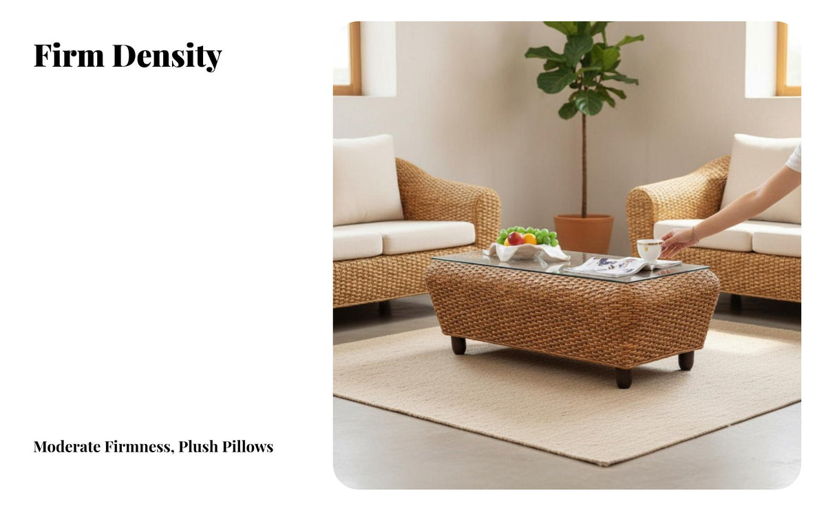4 Pieces Pastoral aesthetic 4-Piece Rattan Seating Group Handmade 4-Piece Wicker Seating Set Comfortable paddings Indoor Furniture Glass Top Table for Restaurant Managers, Interior Designers, Living Room, Reception Area, Sunroom, Covered Patio