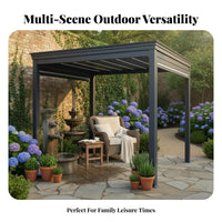 Sun Protection Flat-Roof Gazebo Rustproof Frame Hardtop Gazebo Weather Resistant Garden Pavilion Rust-Proof for Homeowners, Business Owners, Property Managers, Courtyard, Backyard, Poolside, Lawn