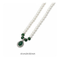 Pearl and Green Stone Necklace Mother's Day Gift Gemstone Pearl Necklace