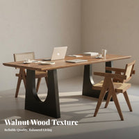 Multi-Purpose Solid Wood Dining Table Spacious Tabletop Large Dining Table Sturdy Construction Walnut Finish Work Desk Rounded Corners for Office Workers, Homeowners, Design Enthusiasts, Living Room, Gatherings