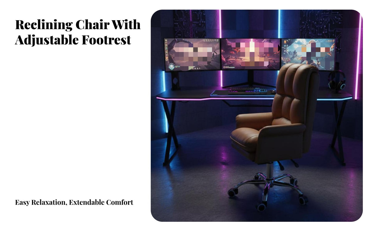Reclinable spine-supportrest Reclining rotating Chair with Footrest Highspine Design Ergonomic Recliner with Footrest Modern and aesthetic Office Furniture Seat Height Adjustment for Students, enthusiasts, telecommuting Workers, Study Room