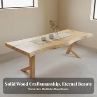 Untreated Edge Dining Table Artistic Design Solid Wood Slab Table Sturdy and Hard-Wearing Home Furniture for Homestay Managers, Families, Cafe