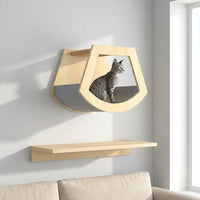Cat Climbing Frame with House and Scratching Pad, Solid Wood Activity Centre and Playground, Wall Mounted Perch for Indoor Cats, 20kg Load