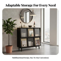 Multi-Functional Low Cubby Unit with Flip-up Doors configurable Design Low Credenza with Shelves space-saving bookshelf for Apartment Dwellers, Homeowners, Families, Living Room, Bedroom