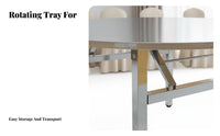 Foldable Design Stainless Steel Folding Table Indoor/Outdoor Use Round Table with Rotating Tray Rust-Proof Household Furniture Easy to Clean for Restaurant Owners, Rental Companies, Banquets, Parties, Weddings, Conferences