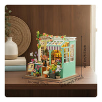 DIY Flower Shop Model Kit Detailed Interior Wooden Miniature Dollhouse Kit Intricate Details DIY Miniature Flower Shop for Hobbyists, Home Decor