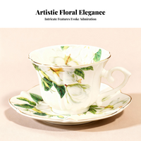 Latte Cup with Saucer Floral Pattern Coffee Mug Giftable Gift Choice for Tea Lovers, Cafe Owners, Restaurant, Kitchen, Breakfast