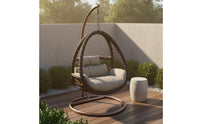 Hanging Oval Chair with Stand Indoor Outdoor Freestanding Wicker Swing Chair Leisure Furniture Weather Resistant for Living Room