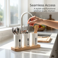 Cutlery Organiser with Draining Base, Kitchen Storage for Forks Spoons, Light Luxury Kitchen Storage Box, Utensil Holder for Kitchen Countertop