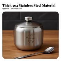 Lidded Spoon Condiment Pot Multi-Functional Stainless Steel Seasoning Jar Food-Grade Round Condiment Pot for Chefs, Kitchen, Dining Table, Buffet Line