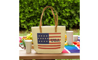 Structured Woven Tote Bag Practical Tote Bag with Shoulder Straps Versatile Carryall Everyday for Women, Independence Day