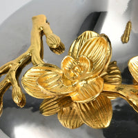 Silver Vase with Gold Floral Decoration Reflective Ceramic Flower Vase Decorative Vessel for Homeowners, Entryway Table