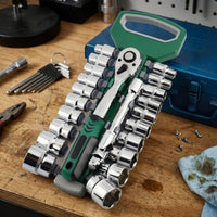 23 Pieces Industrial Socket Wrench Set Quick-Release Ratchet and Socket Set 72-Tooth Tool Kit Heavy Duty for Mechanics, DIYers, Car Repair, Garage, Engine Work