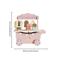 Wooden Ice Cream Cart Rolling Wheeled Ice Cream Cart Interactive Play Plaything
