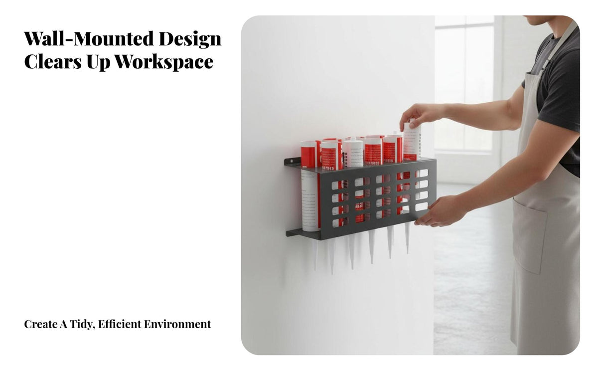 Sealant Tube Holder Space-Saving Wall Mount Sealant Holder Metal Construction Caulking Tube Storage Rack for Mechanics, Workshop, Garage, Shed